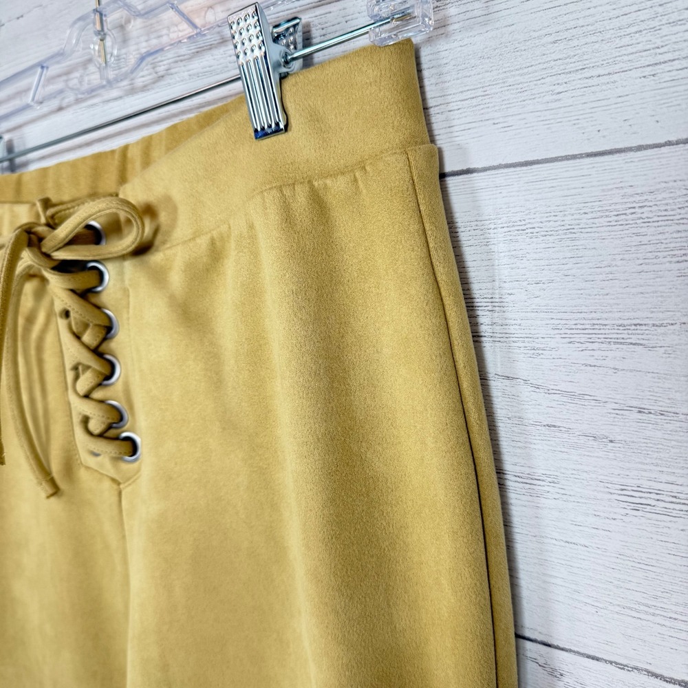 Y2K Forever 21 Lace Up Flare Pants Mustard Faux Suede Festival Boho Large indie - Picture 11 of 13